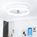 VOLISUN Low Profile Ceiling Fans with Lights and Remote, 24in Fandelier Ceiling Fan with Light, 3000K-6500K Dimmable Bladeless LED Fan Light, White Flush Mount Ceiling Fans with Lights for Bedroom