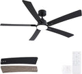 60 Inch Black Downrod Ceiling Fans with Lights and Remote | 3CCT Dimmable LED, 6 Speed, Quiet DC Motor, 3-Level Timer Function, Forward/Reserve For all Seasons, Indoor/Covered Outdoor