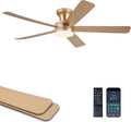 Ayaoty 46" Ceiling Fans with Lights and Remote - Flush Mount Ceiling Fan Light with ABS Blades and 3CCT Dimmable, Reversible, Low Profile Fan Light for Indoor Modern Bedroom, Kitchen Gold