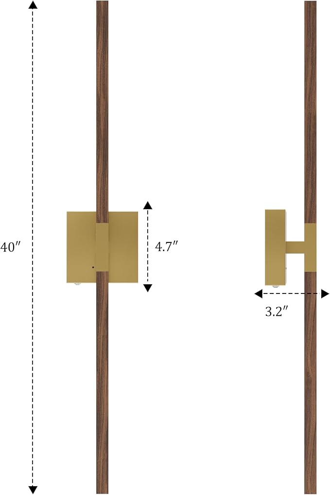 Gold & Walnut Battery Operated Wall Sconce with Remote Control, 3000K-6000K Dimmable 8000mAh Wireless Rechargeable Wall Sconces Set of Two with Timer for Living Room, Bedroom, Stairwell, TV 40 Inch