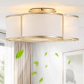 20" Boho Ceiling Fan with Light, Rattan Flush Mount Ceiling Fan with Light Remote Control, Caged Enclosed with 6 Speeds for Bedroom, Living Room, Foyer, Nursery (Gold)