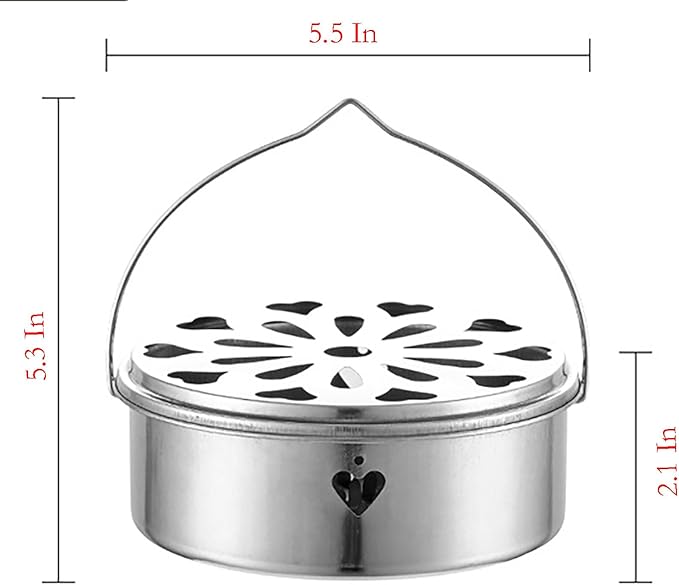 Mosquito Coil Holder with Handle and Cover, 5.5 Inch x 2.1 Inch Stainless Steel Mosquito Incense Box with Dust Leakage (1)