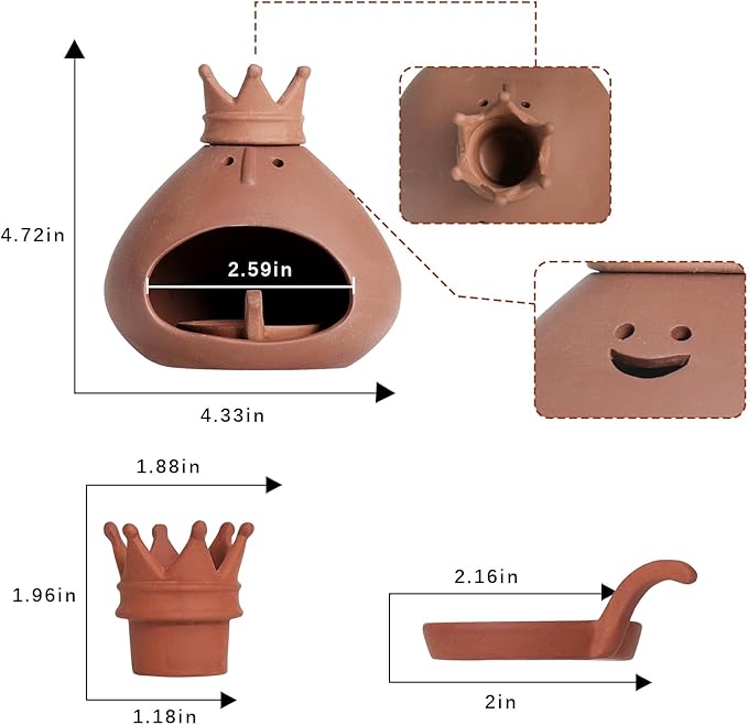 Terracotta Palo Santo Holder Incense Burner with Chimney for Yoga, Relaxation, Meditation, Sticks Dish, Sage Ash Catcher, Smudge Bowl, Cone Burner, Essential Oil Burning, Gift for Women Christmas