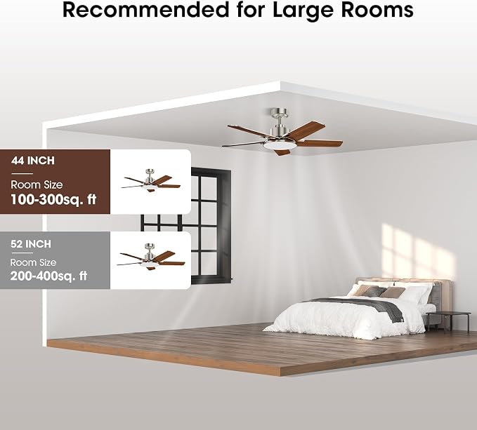 Fanbliss 44 Inch Ceiling Fans with Lights, Modern Nickel Ceiling Fan with Dimmable LED, 6 Speeds, Timer, Quiet Reversible DC Motor, Remote Control Ceiling Fan for Bedroom, Living Room and Kitchen