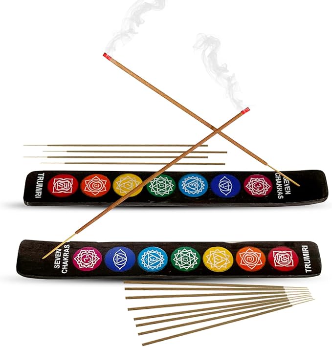 Chakra Incense Holder Burner Ash Catcher Wooden Fatti Plate Tray for Sticks and Cones Pack of 2