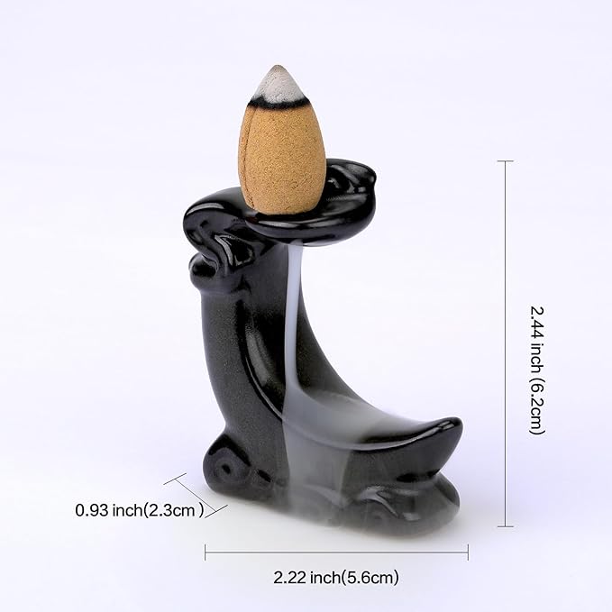 Moon Backflow Incense Holder Waterfall Incense Burner Mini Ceramic Incense Cone Holder Aromatherapy Home Decor for Meditation Yoga Office