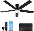 LANMEL 52 Inch Flush Mount Ceiling Fan with Light, App&Remote Control, Low Profile Modern Ceiling Fan, 6 Speed, Reversible, 3000k-6500k Dimmable LED, Quiet DC Motor for Indoor Outdoor, Silver Black