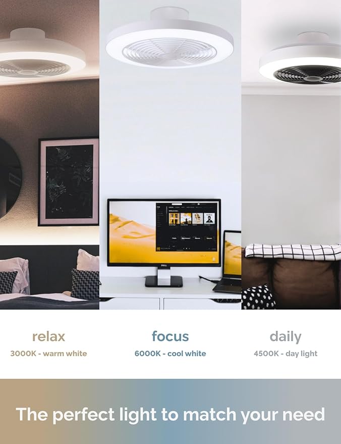 Orison Smart Bladeless Low Profile Ceiling Fan with LED-RGB Ambient Lighting Compatible with Alexa/Google Assistant/App Control, 6-Speed Color Change, Quiet Operation with Remote &App,19.7" (Black)