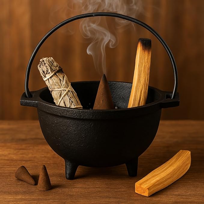 Cast Iron Cauldron with Handle, Ideal for smudging, Incense Burning, Ritual Purpose, Decoration, Candle Holder (6" Diameter Handle to Handle, Inside Diameter 4 1/8")