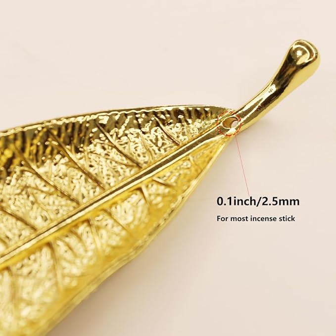 Cute Snail Incense Sticks Holder and 10 Inches Leaf Incense Burner Ash Catcher, Incense Holder Decor Set for Meditation Room, Yoga, Home, Office (Gold)