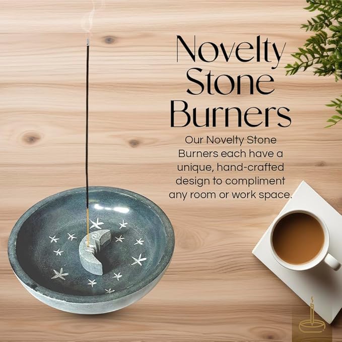 Gonesh - Incense Holder - Modern Home Decor - Stone Incense Burner - Celestial Round Gray Moon - 1.3” x 5” x 5”