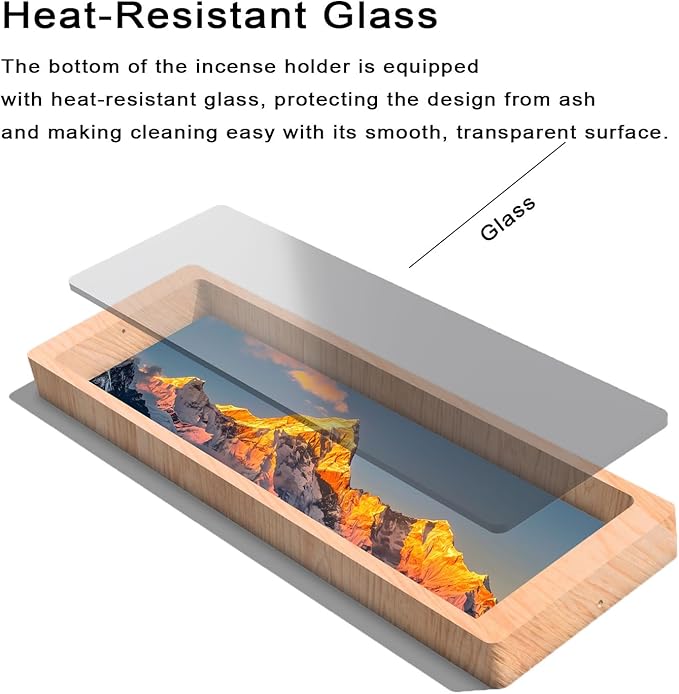 Incense Holder for Sticks with Wide Glass Base Golden Mountain Landscape Wooden Incense Tray Home Decor AEFTJI