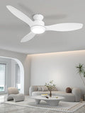 48 inch Ceiling Fan with Light and Remote, White Flush Mount Ceiling Fan with 3 Blades,3 Color Dimmable Lights, 6 Speeds, Queit DC Motor, for Bedroom/Outdoor/Patios, White