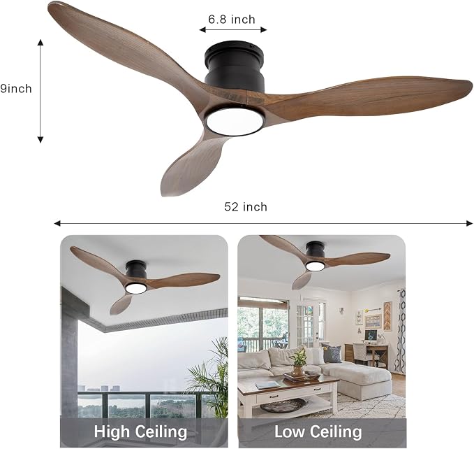 52'' Ceiling Fan with Lights and Remote, Amber Wood Ceiling Fans