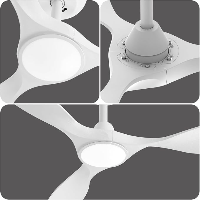 Roomratv 42 Inch White Ceiling Fans with Lights, Remote Control,Reversible DC Motor,Dimmable,6 Speeds,Ultra Quiet,3 Blade Ceiling Fans for Bedroom,Living Room,Indoor Outdoor Patio