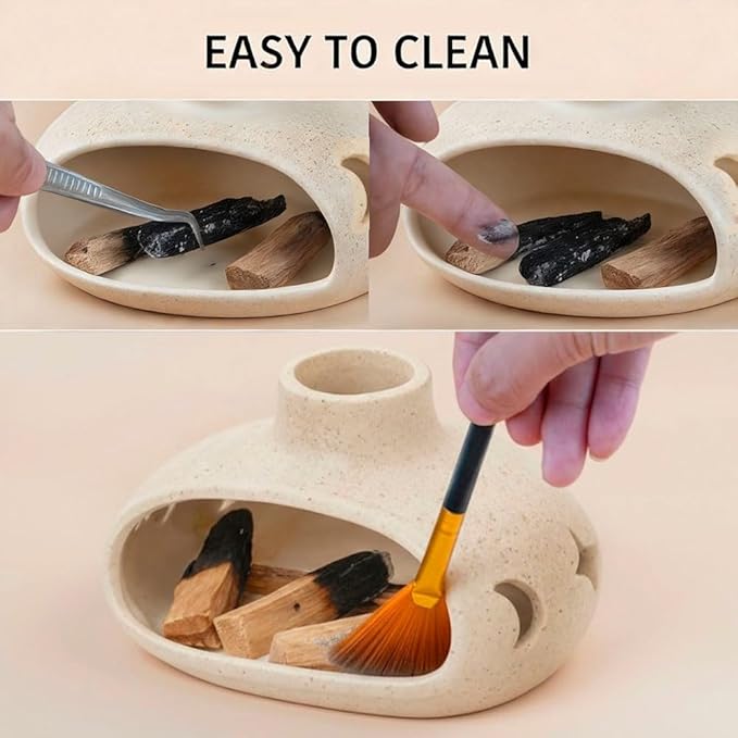 Handmade Ceramic Palo Santo Holder – 4-in-1 Incense Burner for Smudging, Meditation, Aromatherapy, Relaxation & Home Decor