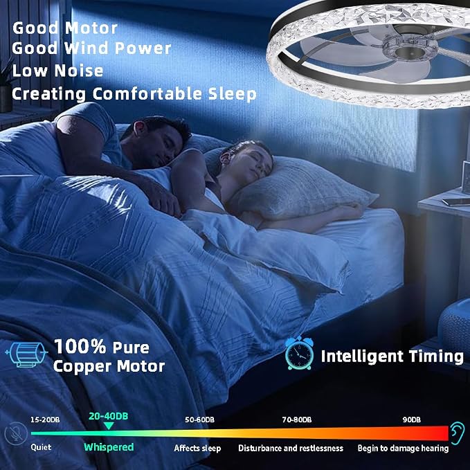 Ceiling Fan with Light, Low Profile Flush Mount Ceiling Fan with Bluetooth Speaker, Smart Ceiling Fan with Alexa & Google Assistant, Voice/APP/Remote Control, 6 Speeds