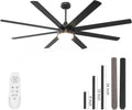 YUHAO 72 Inch Black Ceiling Fan with Light and Remote Control.Noiseless,Dimmable,3CCT,6 Speeds Reversible, DC Ceiling Fans for Indoor or Covered Outdoor Use.ETL Listed