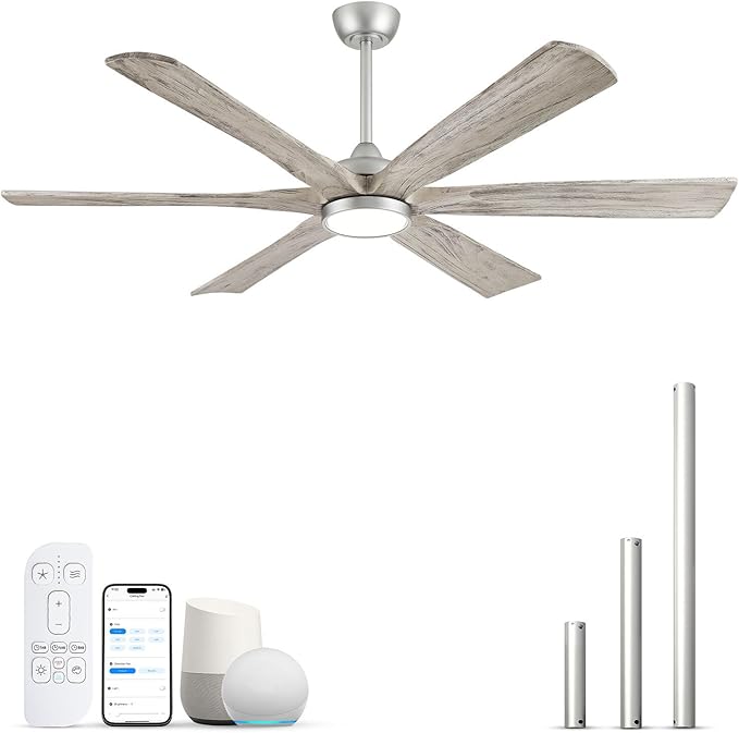 72 Inch Smart Ceiling Fan with Light, Remote/Alexa/APP Control, Rustic 6 Solid Wood Blades, ETL Listed Quiet DC Motor, 9268 CFM Large Airflow, for Indoor High Ceiling, Outdoor Covered Patio