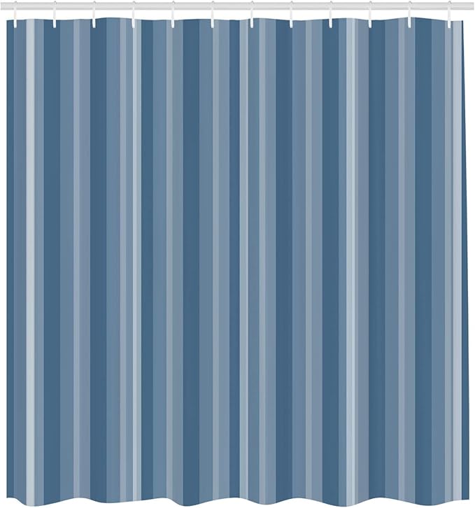 Ambesonne Stripes Shower Curtain, Abstract Ocean Inspired Palette Lines Geometrical Image Illustration, Cloth Fabric Bathroom Decor Set with Hooks, 75" Long, Blue Grey