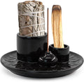 4 in 1 Ceramic Incense Holder, Incense Burner Ash Catcher Palo Santo Sage Holder for Home Decor Meditation Yoga (Black)