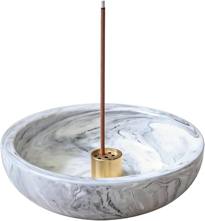 Dorepine Incense Burner,Handmade Ceramic Incense Holder for Sticks,Incense Sticks Holder for Meditation and Yoga Room&Home Decoration (Beige Marble)