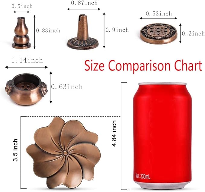 Sakura Flower Incense Holder, 5Pcs Red Bronze Incense Burner Holder with Silk Pouch, Bowl-Shape, Lotus Multi-Holes, Cone Shape and Gourd-Shape for Yoga Living Room Bedroom Home Fragrance
