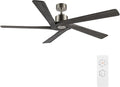 WINGBO 54 Inch DC Ceiling Fan without Lights, 5 Reversible Carved Solid Wood Blades, 6-Speed Noiseless DC Motor, Ceiling Fan No Light with Remote, Brushed Nickel Finish with Gray Blades, ETL Listed