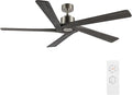 WINGBO 64 Inch DC Ceiling Fan without Lights, 5 Reversible Carved Solid Wood Blades, 6-Speed Noiseless DC Motor, Ceiling Fan No Light with Remote, Brushed Nickel Finish with Gray Blades, ETL Listed