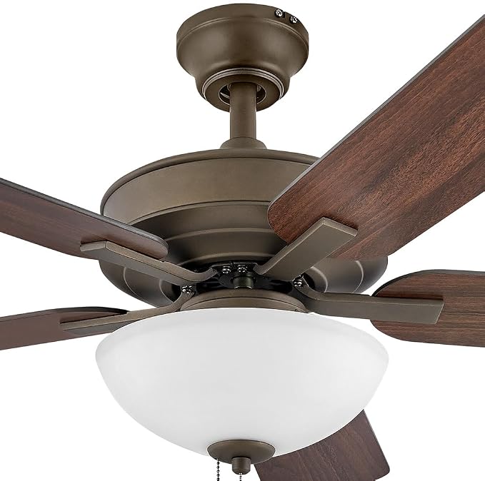 Hinkley Metro 52" LED Indoor Dual Mount Ceiling Fan with Light, Traditional Style, Reversible Wooden Fan Blades, Metallic Matte Bronze and Walnut, Remote Sold Separately