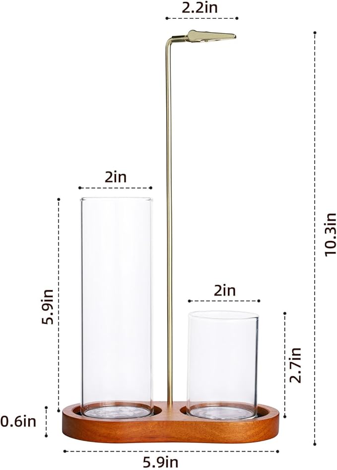 2 in 1 Incense Holder with Ash Catcher, Anti-Tip Secure Glass Cups with Hook & Loop Fasteners, 8-Shaped Wooden Base, Stable Vertical Burner for Meditation, Yoga & Home Decor (Brown)