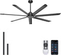 Ohniyou 72'' Industrial Ceiling Fan No Light for Patio, Garage, Black | 8000 CFM Airflow, 35dB DC Motor, 7 Aluminum Blades, Remote/APP Control, Covered Outdoor Metal Fan