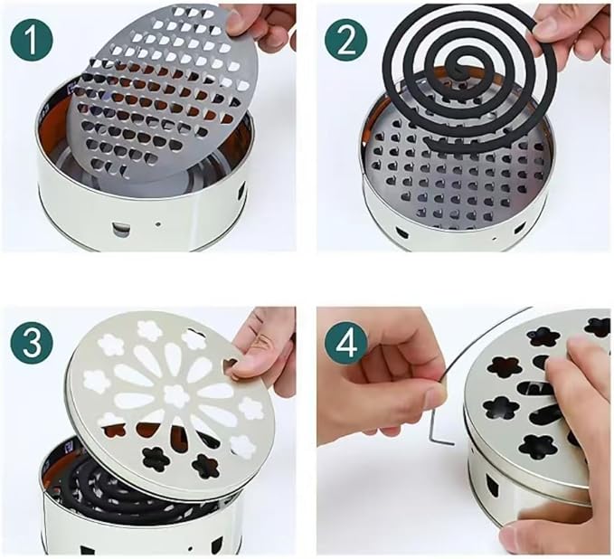 Portable Mosquito Coil Holder with Handle, Round Iron Incense Holder, Anti-Scald Design, for Home and Camping (2)