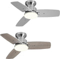 42 Inch Ceiling Fans with Lights and Remote, Bedroom Living Room Office, Flush Mount, 6CCT Dimmable, Dual Color 3 Blades 6 Speed Reversible Quiet DC Motor, Chrome-Plated/Wood Grain, 2 Pack