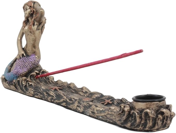Pacific Trading Ebros Beautiful Ocean Mermaid Sun Bathing Incense Burner Statue Nautical Mermaid Candle Holder Figurine