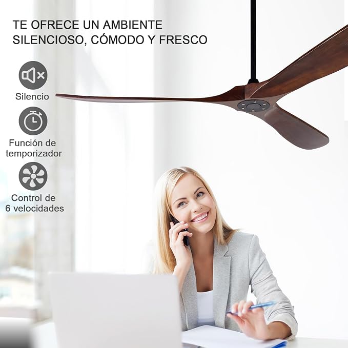 72 inch Ceiling Fans without Lights, Large Wood Ceiling Fan no Light with Remote, Outdoor Ceiling Fan for Patios Porch Living Room Offic, 6 Speed, Quiet DC MotorDeep Walnut Blades
