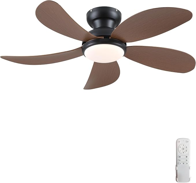 PHORUS 42" Brown Modern Low Profile Ceiling Fans with Lights and Remote | Super Large Airflow with 6 Wind Speeds, Reversible, Dimmable 3 CCT LED, 30W Noiseless DC Motor,Timer, for Bedroom Kitchen