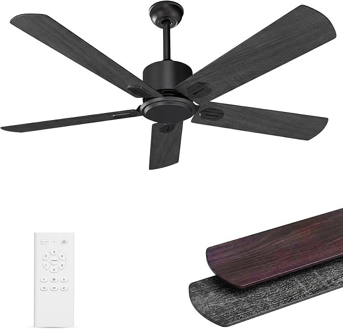 Obabala 52 Inch Ceiling Fan No Light, Modern Black Ceiling Fan Without Light with Remote & APP, Quiet Reversible DC Motor, 6-Speeds, for Living Room, Bedroom, Patio