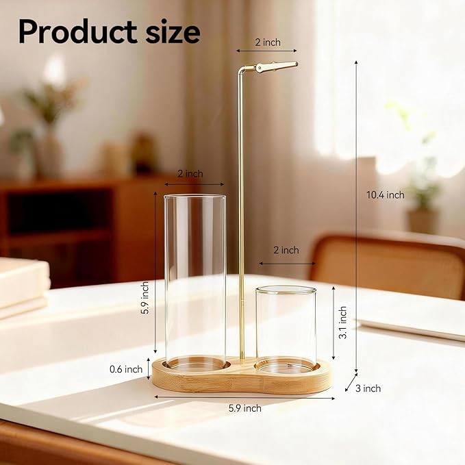 Glass Incense Holder, Black Incense Sticks Burner Holder with Storage,Hang Upside Down Incense Holder for Sticks with Glass Ash Catcher for Meditation Yoga Spa Room Decor (Natural Wood)