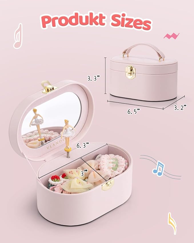 VLANDO Musical Jewelry Box for Girls - Kid Music Box with Ballerina for Birthday Bedroom Decor - Birthday Gift for Girls Ages 4 5 6 7 8-12 Year Old - Pink