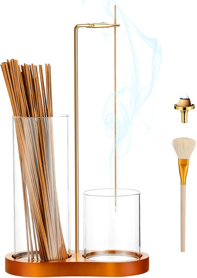 3-in-1 Incense Holder for Sticks, Anti-Ash Incense Sticks Burner with Enlarged Ash Catcher and Storage Cup for Meditation, Yoga, Spa, Home Décor and Gifts (Cone Holder & Brush Included)
