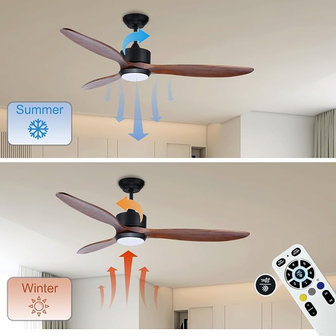 Ovlaim 52 Inch Wood Ceiling Fan with Light, Quiet DC Motor, Smart 6-Speed | 35dB Quiet, Solid Wood Blades, 3-Color Dimmable LED with Memory Function, App & Voice, Reversible Motor, Bedroom Living Room