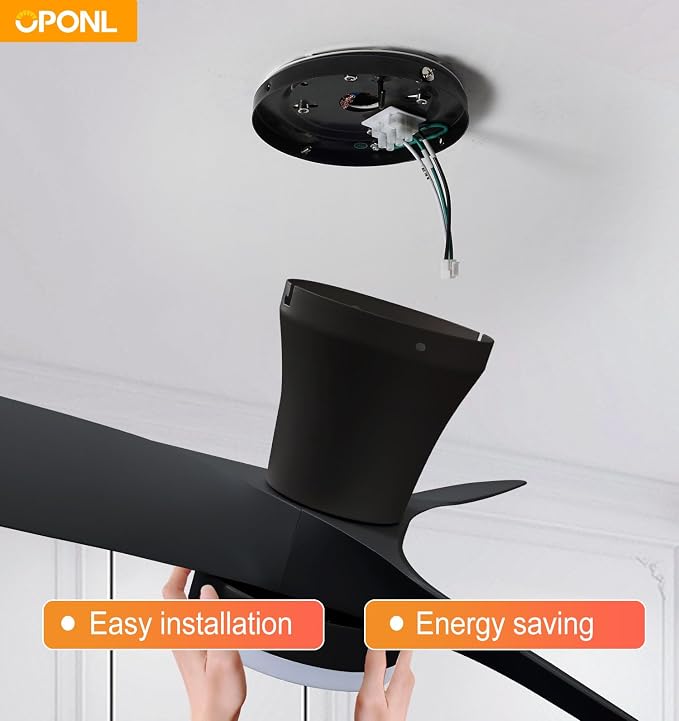 OPONL Ceiling Fan with Light, Ceiling fan with Light and Remote Control, Reversible, 6CCT, Dimmable, Noiseless, Ceiling Fan for Bedroom, Indoor/Outdoor Use, Black, 30 inch, Modern