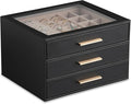 Frebeauty Jewelry Box for Women,Clear Lid Jewelry Organizer with 3 Drawers | Faux Leather,Velvet Lining,3 Layers,Jewelry Storage for Ring Earring Stud,Dustproof Design,Gift Choice,Golden Stylish Handle