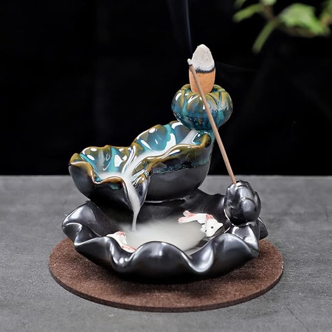 Ceramic Waterfall Backflow Incense Burner Holder, Home Aromatherapy Decoration Ornament with 30 Backflow Incense Cones and 50 Incense Sticks