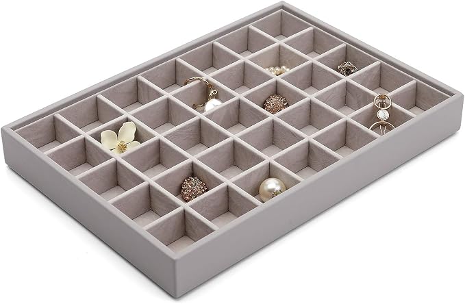 VLANDO Stackable 4-Layer Jewelry Tray - Multipurpose Jewelry Accessories Display Storage and Organizer for Earring Necklace Bracelet Ring, Grey