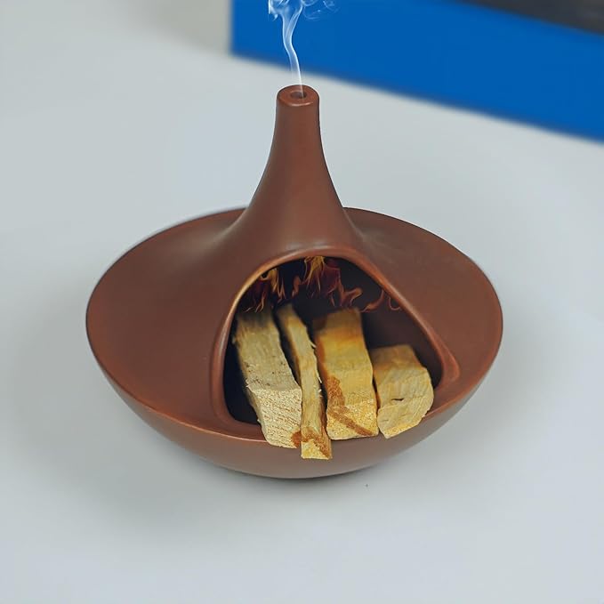 3 in 1 Incense Holder for Palo Santo Sticks Sage Bundles Cone Incense, Handcrafted Ceramic Incense Burner Holder Ash Catcher with Chimney, Smudge Bowl for Yoga Meditation Home Decor (Chimney Red)