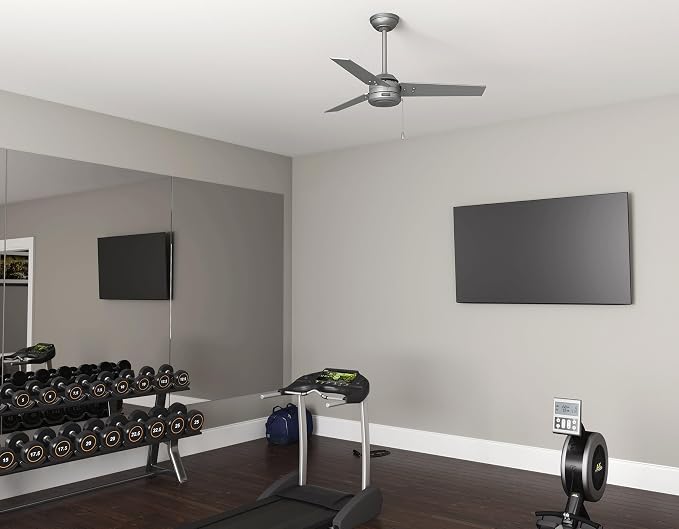 Hunter Cassius, Outdoor or Indoor, Ceiling Fan, 44 inch, Matte Silver | Covered patios and porches get a no-light design, droop-free blades, and compact scale for offices or small rooms.