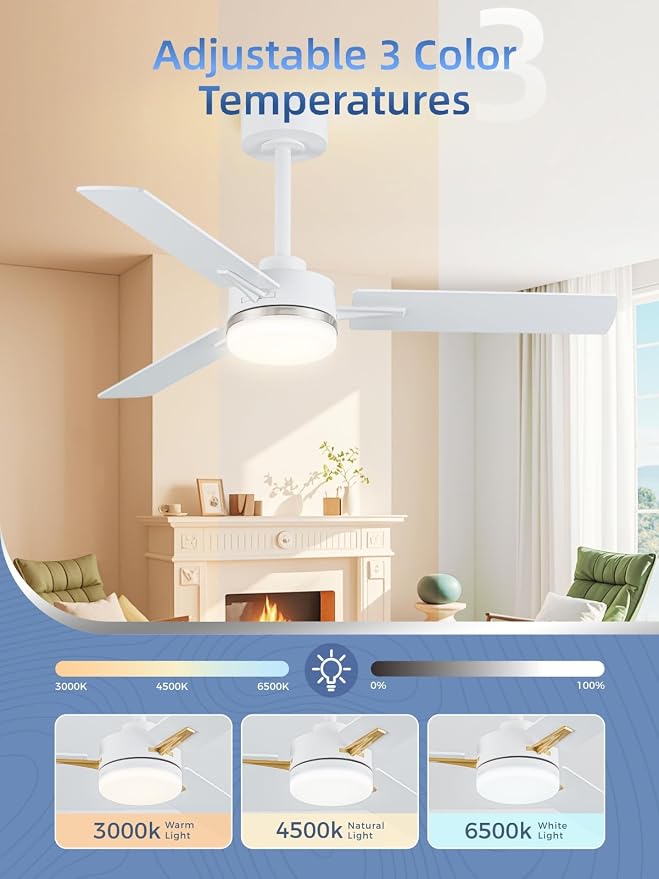 LANMEL Ceiling Fan with Light, Modern Flush Mount Low Profile with Remote Control, Reversible, 3CCT Dimmable, Quiet,LED for Bedroom, Living Room, Indoor/Outdoor Patio Use 42 Inch Silver & White
