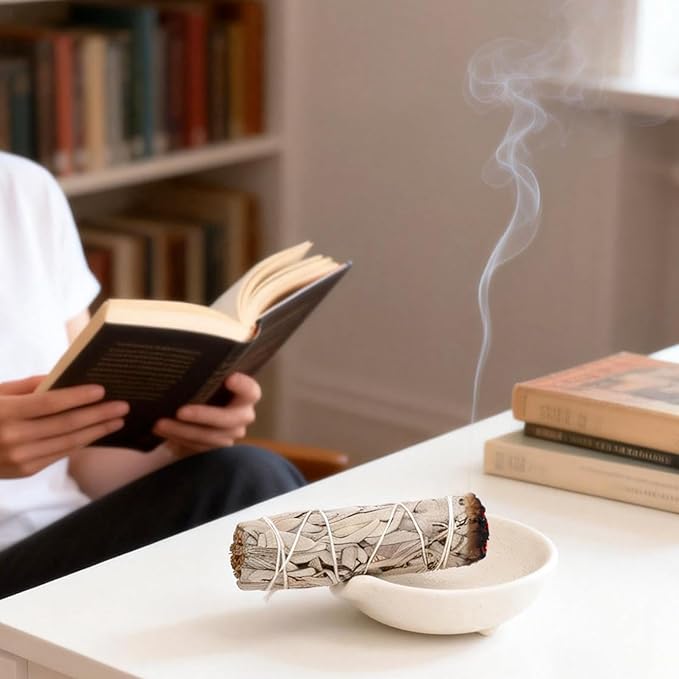 Incense Holder for Sticks Cones Sage Palo Santo 4 in 1 Incense Stick Burner Holder with Ash Catcher Modern Ceramic Incense Burner Bowl for Home Cleansing Meditation